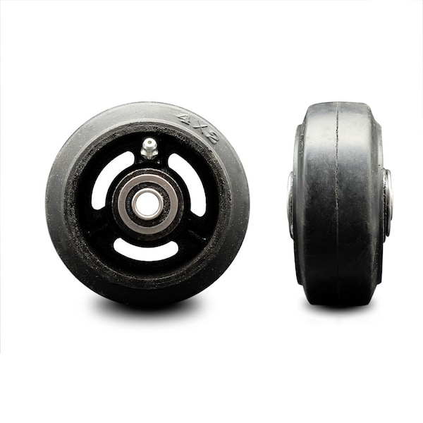 SCC- 4" Rubber on Cast Iron Wheel Only w/Ball Bearing-1/2" Bore-300 lbs Capacity